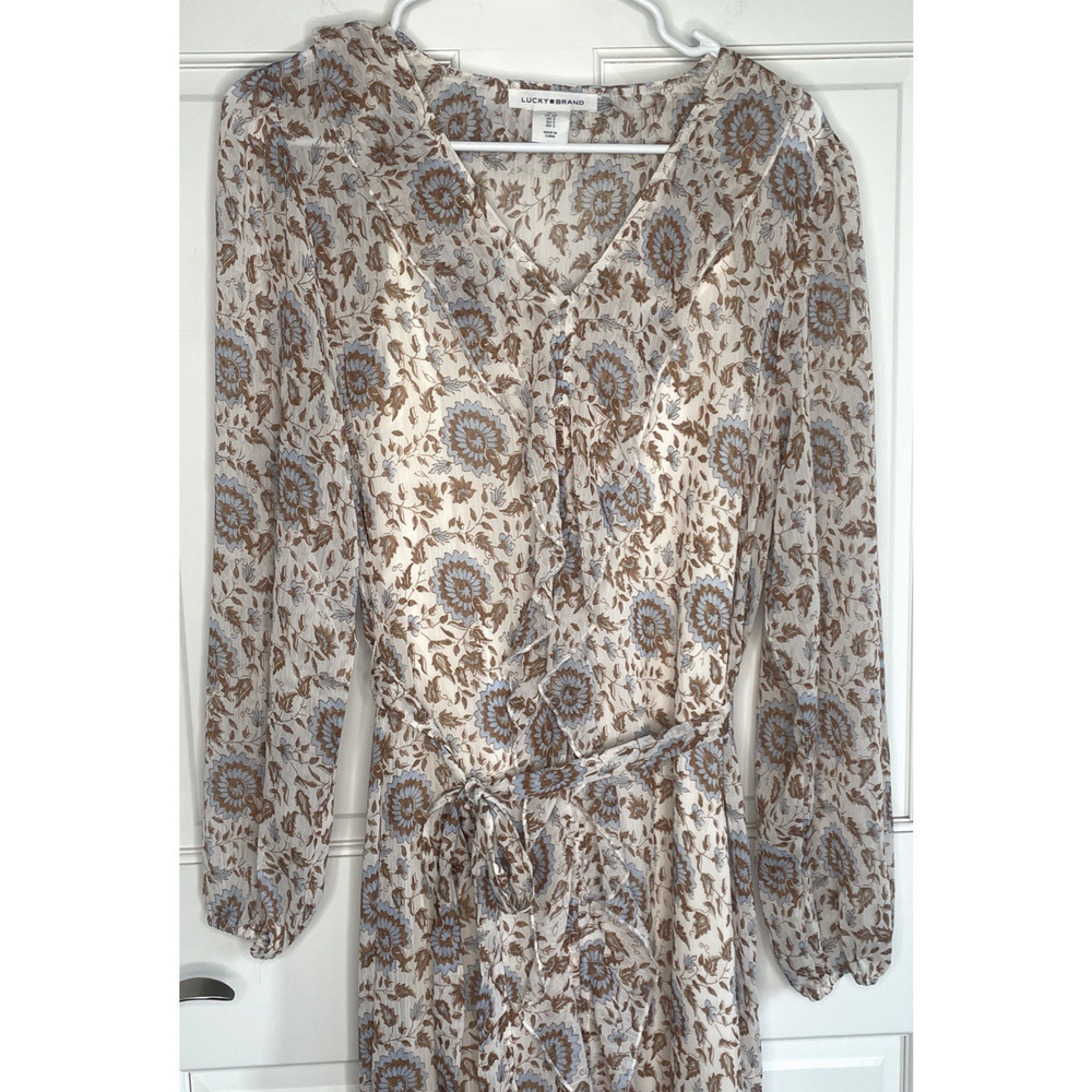Lucky Brand Women’s Bohemian Ruffle Maxi Dress Size S Floral Cottage Peasant - Picture 3 of 16